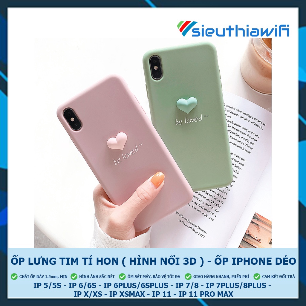 Ốp lưng iphone Tim tí hon 3d trơn 5s/6/6s/6plus/6s plus/7/8/7plus/8plus/x/xs/xs max/11/11promax - Awifi Case F4-1