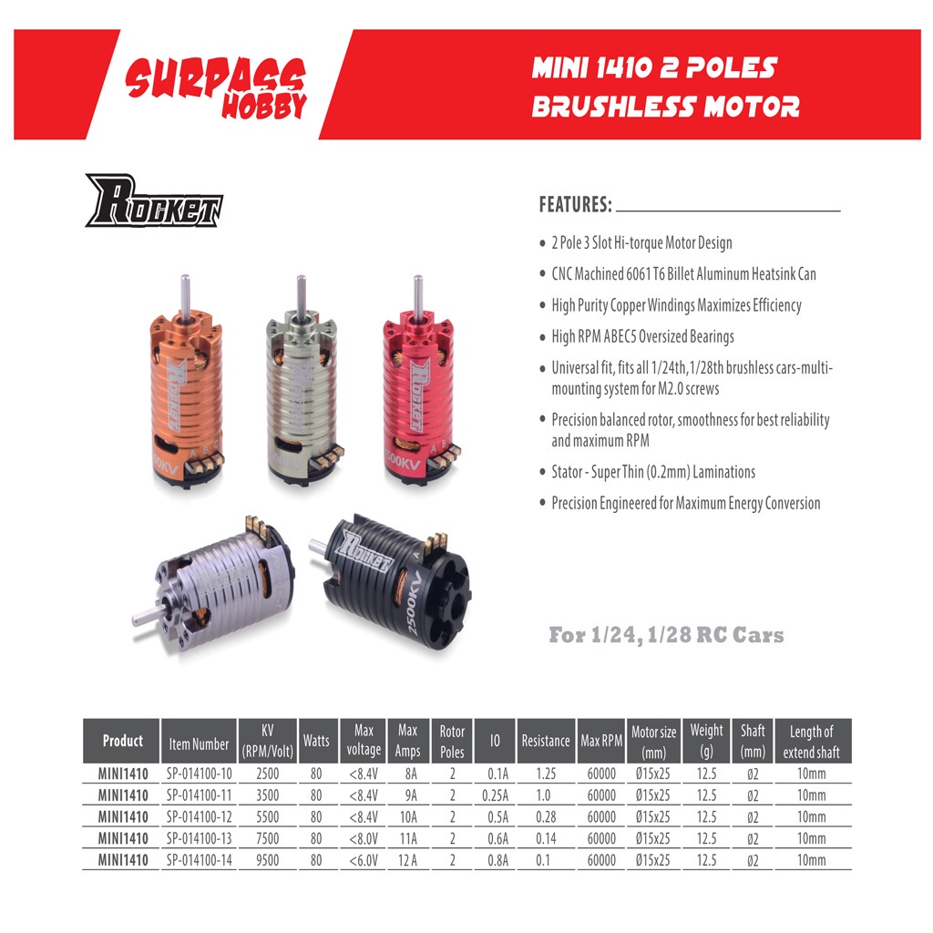 Động Cơ Không Chổi Than Mini 1410 2500KV 3500KV 5500KV 7500KV 9500KV 18A ESC Cho 1/24 1/28 1/32 Kyosho Mini-Z AWD RC