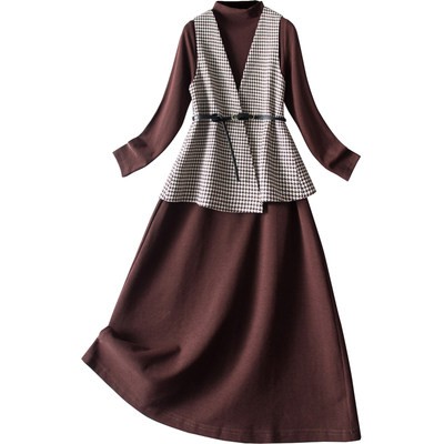 Bộ váy liền hai mảnh áo len nữ mẫu mới thu đông 2020 muhe Chidori, Bộ hai mảnh