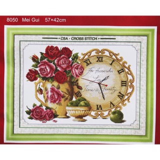 Tranh thêu chữ thập Đồng Hồ Bình Hoa 8050 (57x42cm) chưa thêu