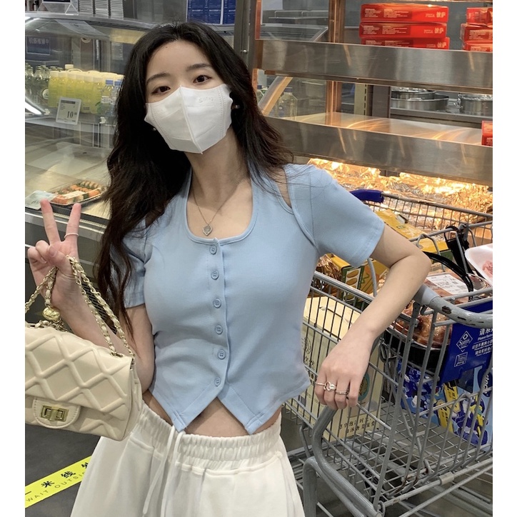 Xiaozhainv Áo Thun Croptop Trễ Vai Tay Ngắn Phong Cách Hàn Quốc Quyến Rũ Dành Cho Nữ