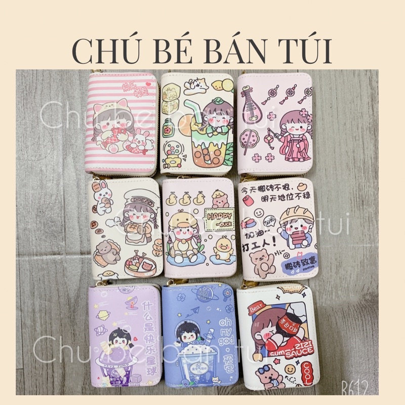 Ví mini nữ kéo khoá nhiều ngăn hình CÔ GÁI HOẠT HÌNH dễ thương đáng yêu, Ví nữ đựng thẻ tiền mini