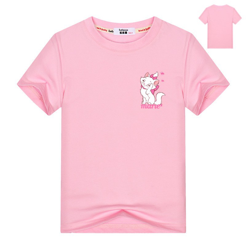 Cô gái Disney The Aristocats Áo phông dễ thương cho trẻ em Mùa hè ngắn tay áo thun cotton