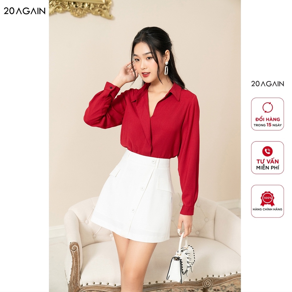 [Mã WABR1512 giảm 12% đơn 99K] Áo sơ mi nữ dài tay cổ đức 20AGAIN, hàng thiết kế ASA0343