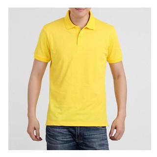 Áo phông ngắn tay nam cổ bẻ chất cotton màu vàng dáng phù hợp với nhiều lứa tuổi
