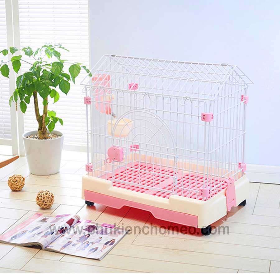 Lồng/ Nhà/ Chuồng chó nhựa xịn cao cấp mái nhọn có bánh xe tháo rời, lắp ráp bằng ốc vít chắc chắn size 61*44*62