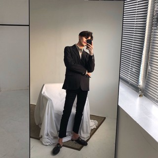 (ORDER) Áo blazer đen trơn form rộng retro