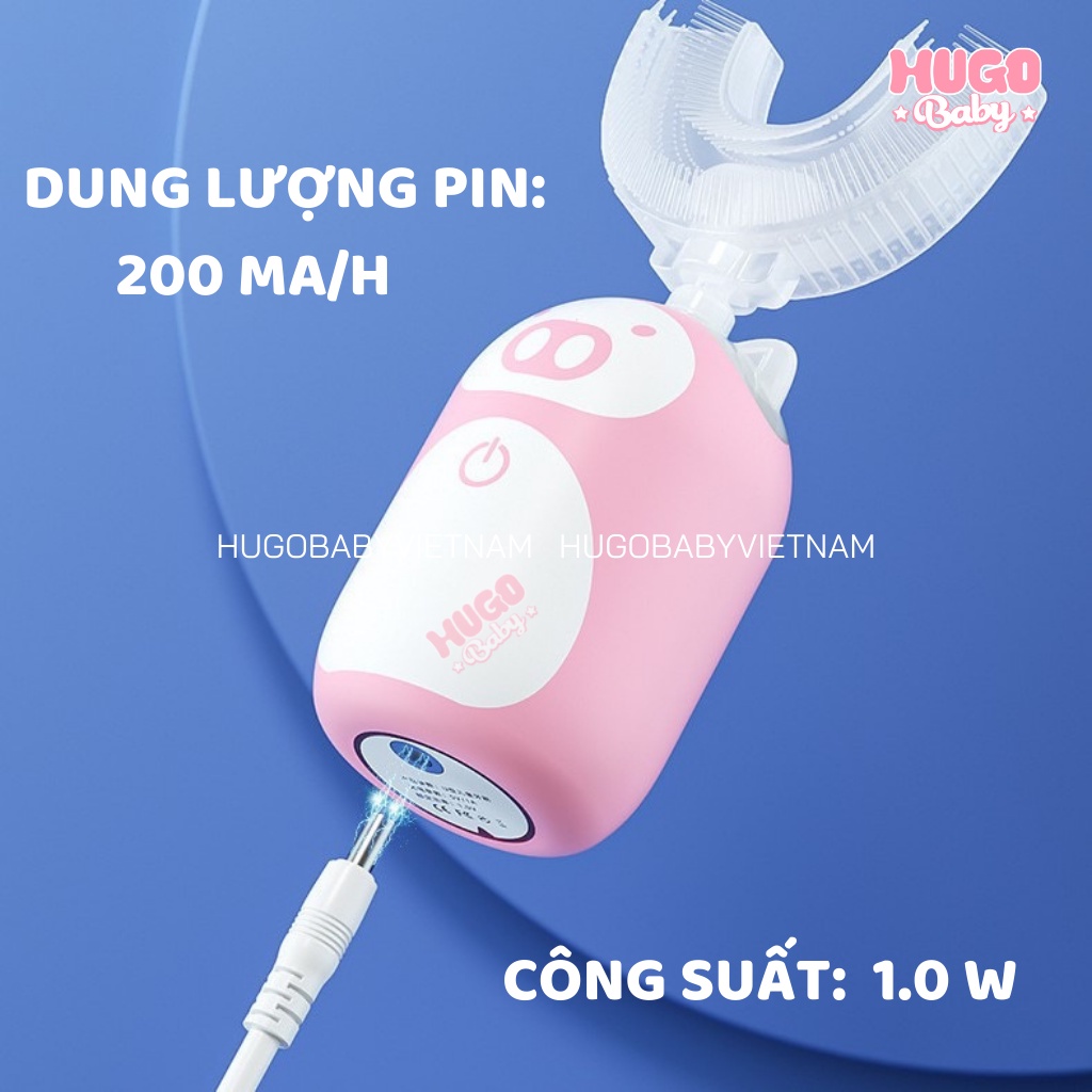 Bàn chải điện chữ U cho bé, máy đánh răng tự động - Hugo Baby