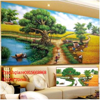Tranh đính đá phong cảnh làng quê tuyệt đẹp kt 150*70cm
