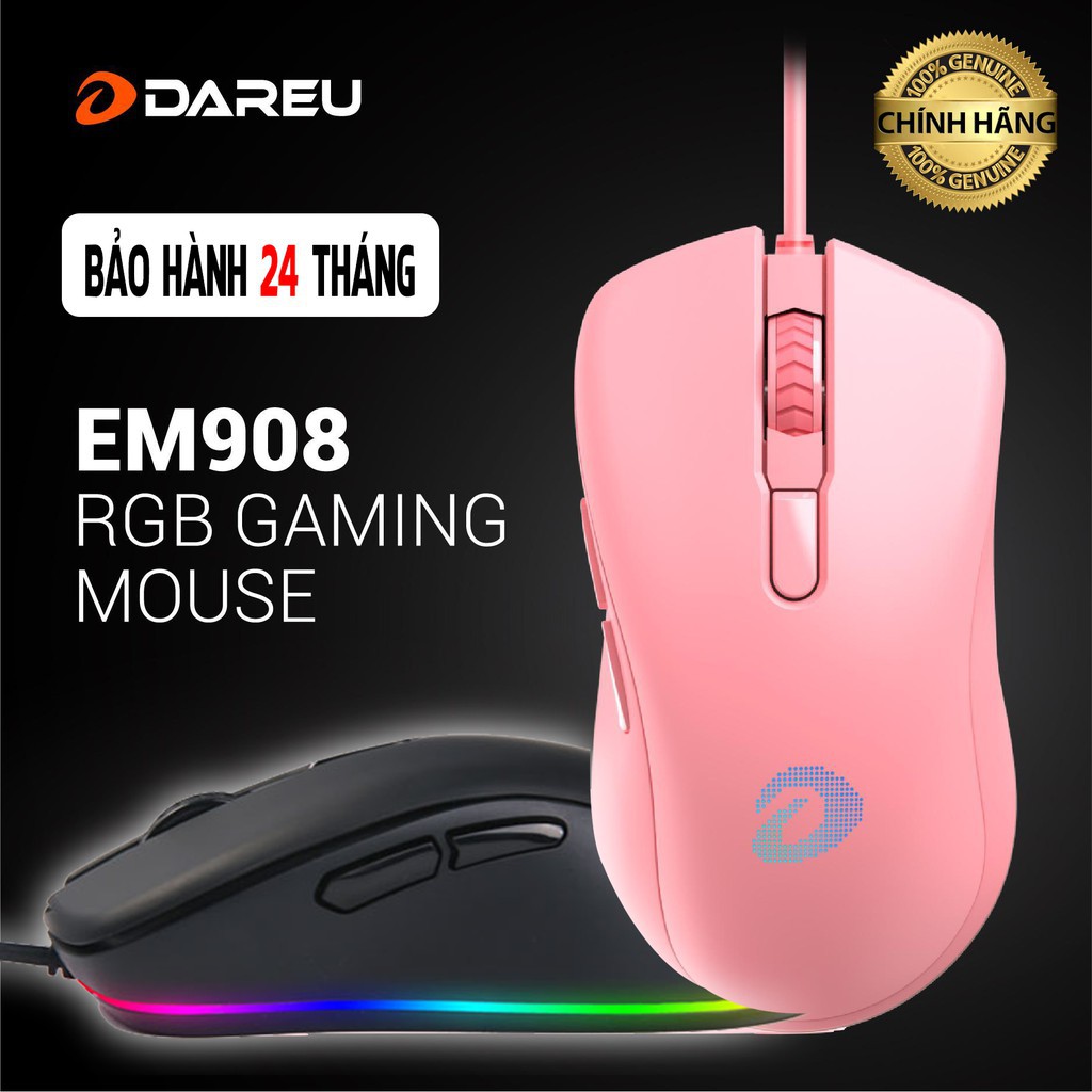 [Chính hãng Mai Hoàng] Chuột Gaming DAREU EM908 Black (LED RGB - BRAVO senso) - Bảo hành 24 tháng