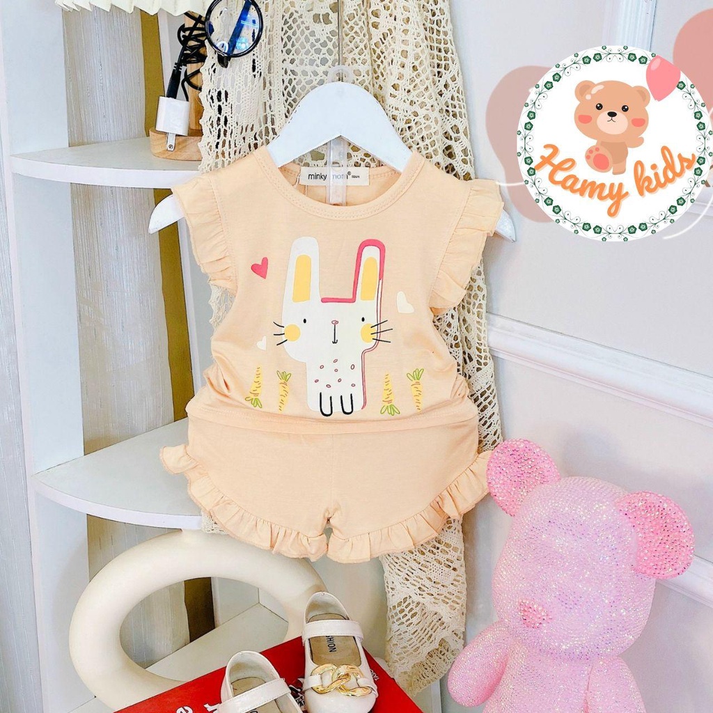 Bộ Minky Mom Chính Hãng Bé Gái Vải Thun Lạnh Cánh Tiên Quần Cộc Nhún Bèo Đáng Yêu Cho Bé Từ 0-5 Tuổi Dưới 20kg- Hamykids
