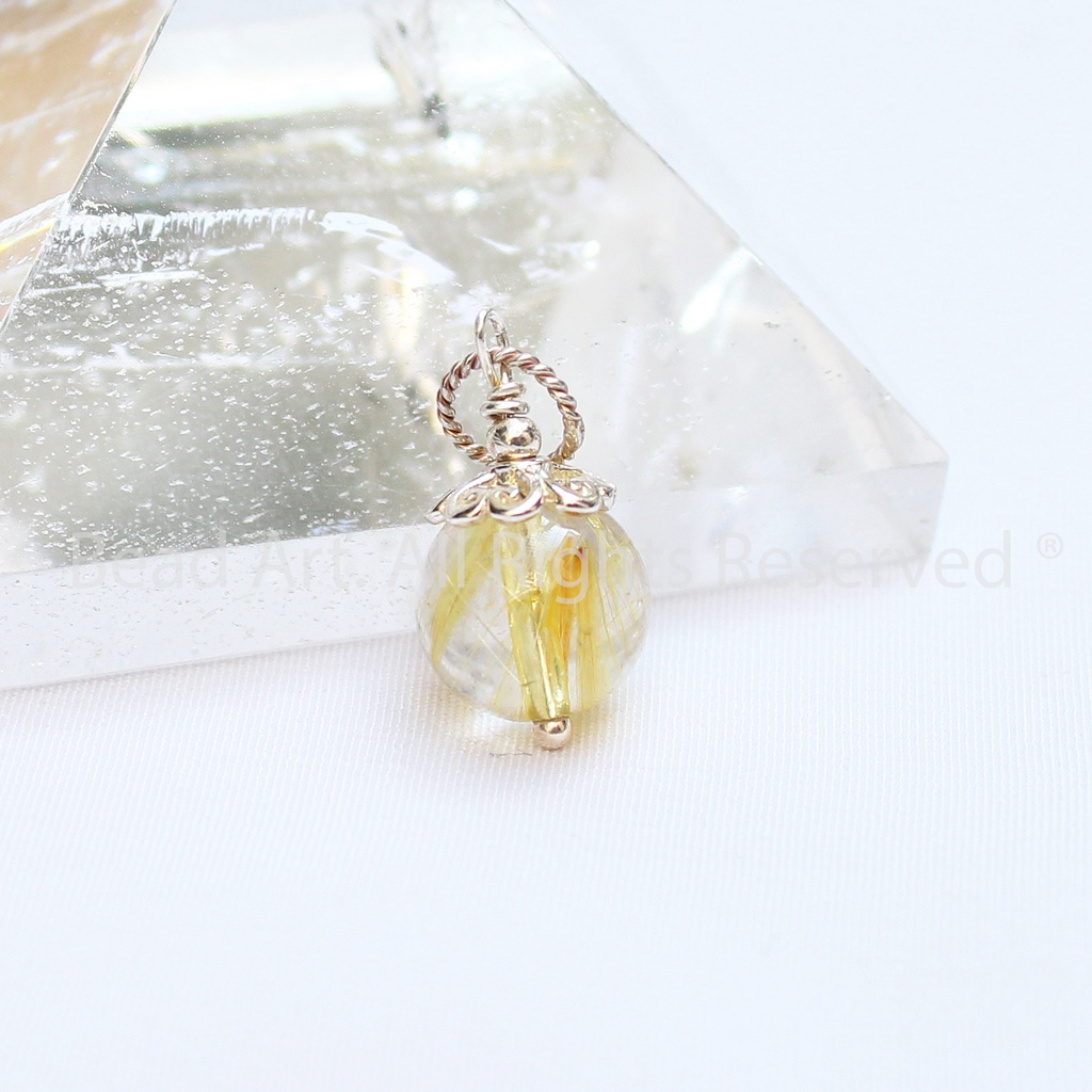 Mặt Dây Chuyền T.A Tóc Màu Vàng 9MM Loại A, Trang Sức Đá Phong Thuỷ, Thổ, Kim S40 - Bead Art