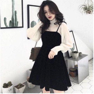 Set ulzzang áo tay dài và váy (sẵn) kèm ảnh thật