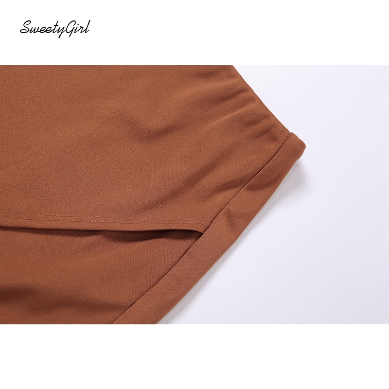 Set áo croptop tay dài cổ bẻ màu trơn + váy ôm eo lưng cao thời trang cho nữ