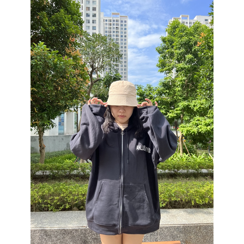 Áo Khoác Nỉ Ngoại Anluew Cam và Đen PEONYB Unisex [FREESHIP] Hoodie zip form rộng tay bồng in chữ cá tính hàn quốc đẹp