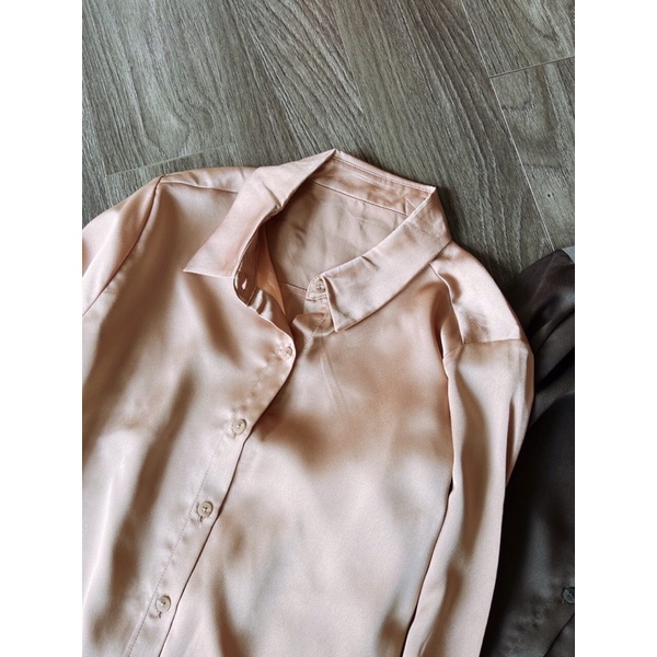Áo sơ mi nữ chất lụa satin xuất Hàn Soup