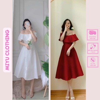 Váy dự tiệc cưới đầm trắng trễ vai bèo thiết kế đỏ xanh cao cấp đi chơi ăn tiệc đẹp sang trọng MiyuClothing