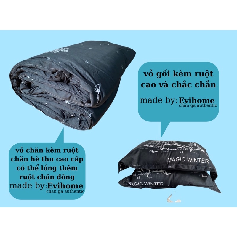 Bộ chăn ga gối cotton poly hàng nhập khẩu kèm ruột chăn thu hè và ruột gối giá rẻ nhất thị trường