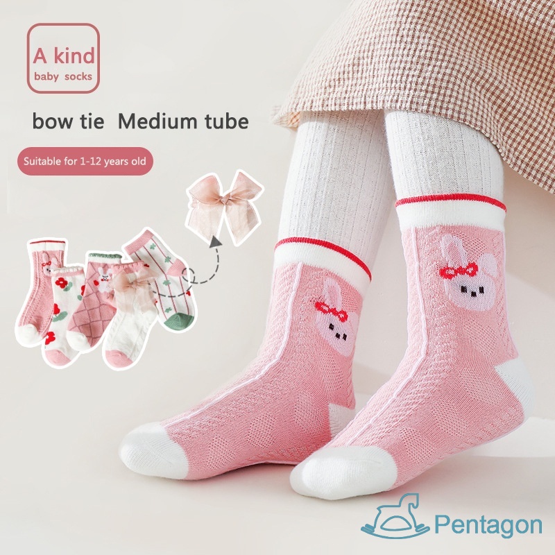 Vớ Dài Trung Bình In Họa Tiết Hoạt Hình Hoa Và Nơ Ngọt Ngào Thời Trang Xuân Thu