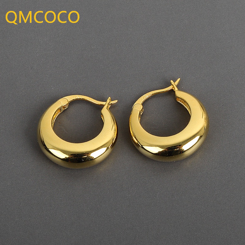 Khuyên Tai Vòng Tròn Màu Vàng / Bạc Phong Cách Hình Học Đơn Giản Thích Hợp Làm Quà Sinh Nhật Cho Bạn Gái