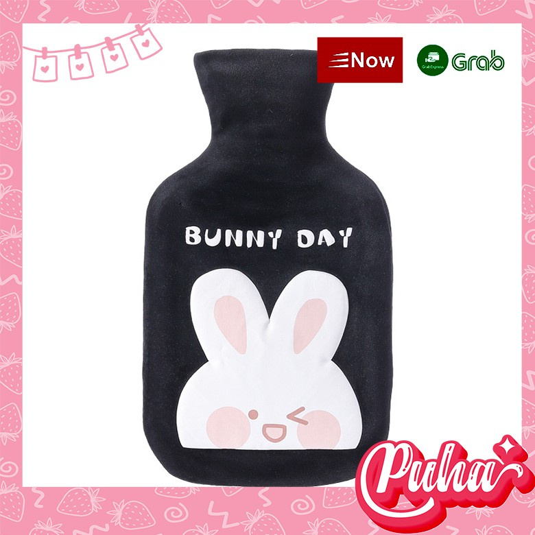 Túi chườm nóng bụng kinh Puha 1000ml, sưởi ấm tay chân, chườm nóng lạnh đa năng, Bunny Black.