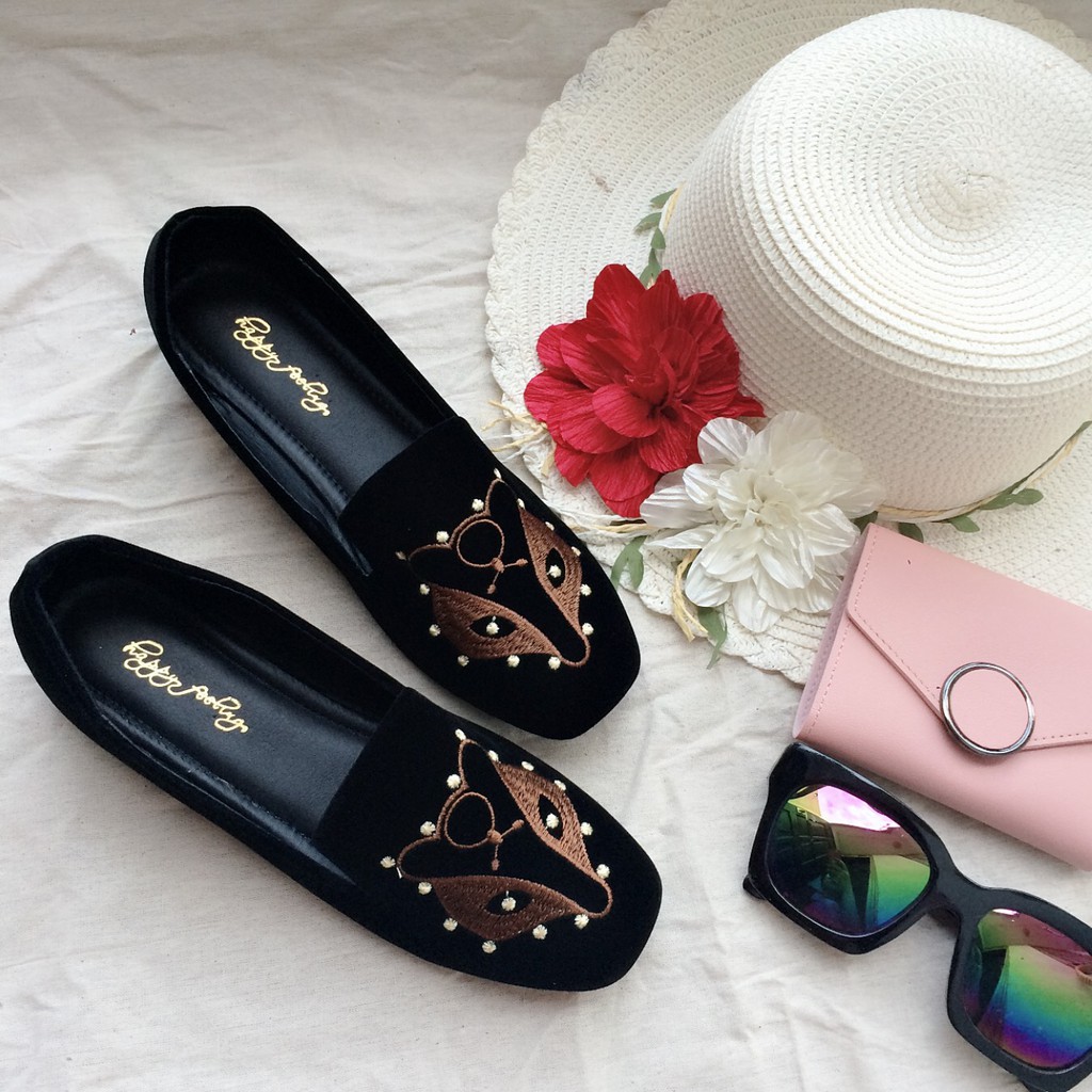 Giày bệt búp bê thêu hình cáo sang chảnh | BigBuy360 - bigbuy360.vn