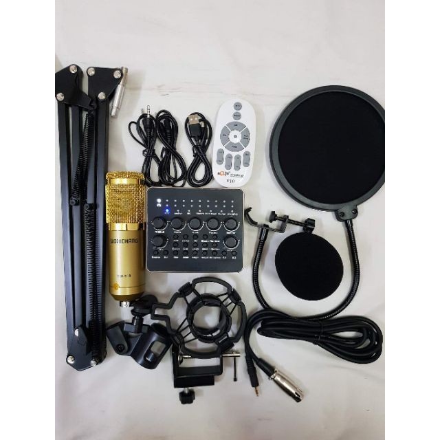 Bộ combo mic livestream BM900 + V10 + Chân kẹp + Màng lọc âm - CB02