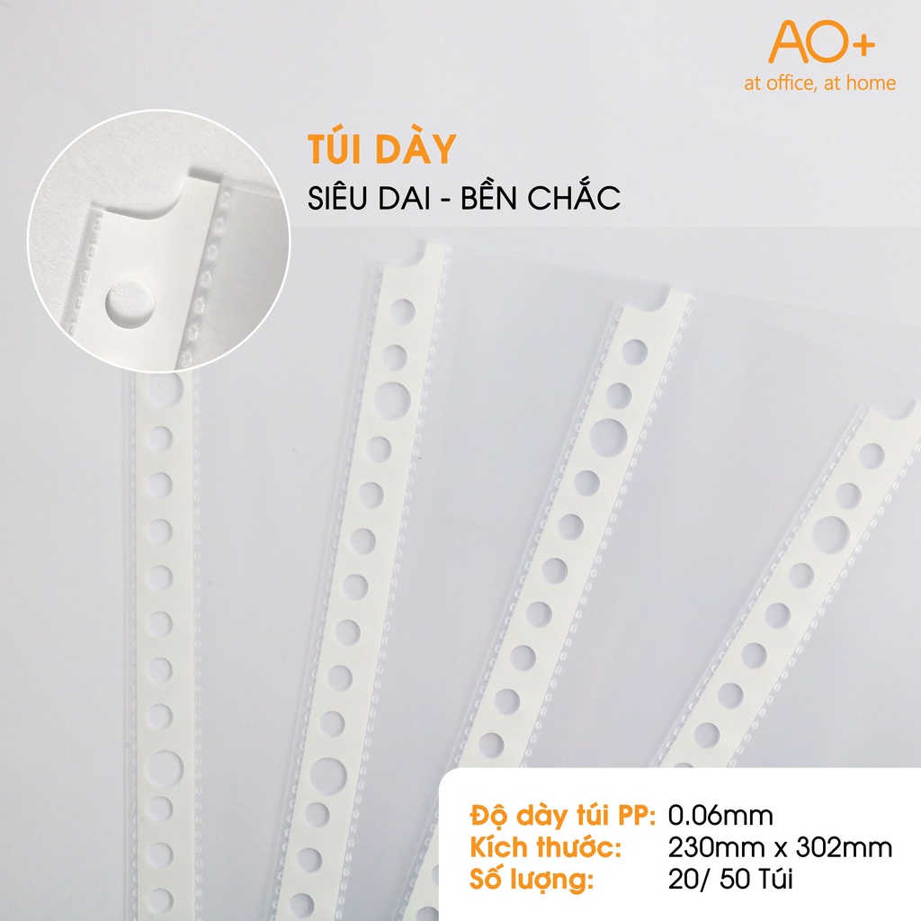 Bìa Lỗ (Túi Sơ Mi) A4, AO+, Dày 0.06 mm, 30 lỗ (Xấp 20/50 Cái)