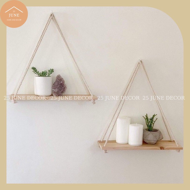 Kệ Treo Tường FREESHIP Kệ Gỗ Dây Thừng Treo Tường Decor Trang Trí Nhà Cửa Kèm Deal Sốc Cây Cẩm Nhung Giá Tốt