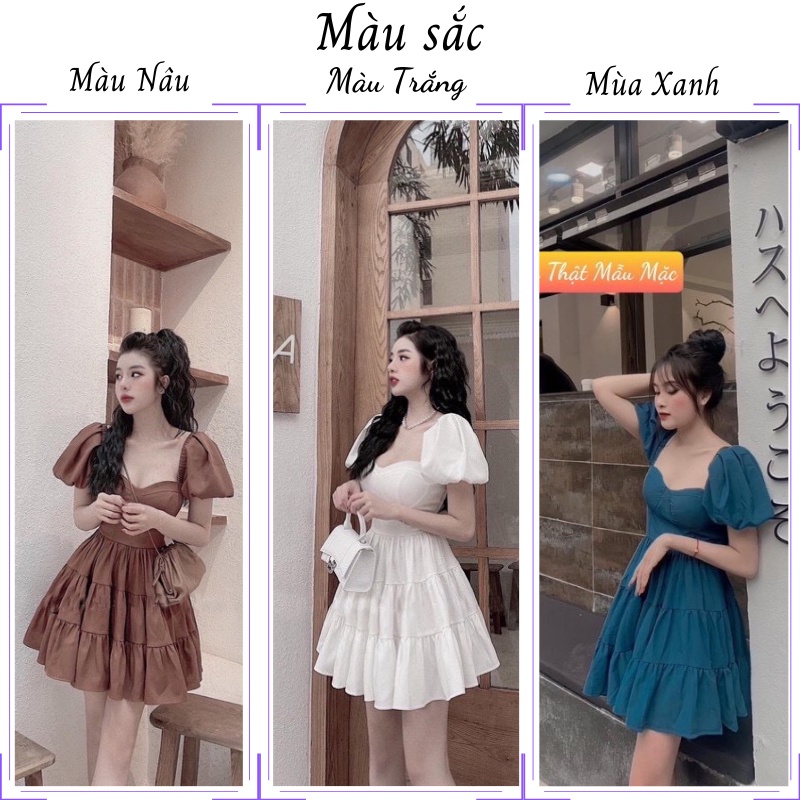 Váy nữ babydoll cổ vuông tay phồng cup ngực dáng xòe Shinosha V0026 | BigBuy360 - bigbuy360.vn