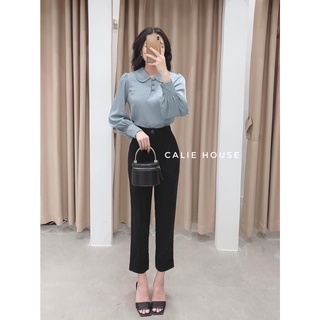 Áo sơ mi lụa nữ cổ sen cúc bọc dáng basic thanh lịch thời trang công sở Calie House A342