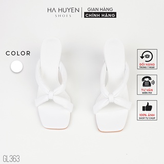 Guốc lê nữ hà huyền mũi vuông quai chéo phồng thắt nút gót trong 5 phân - gl363