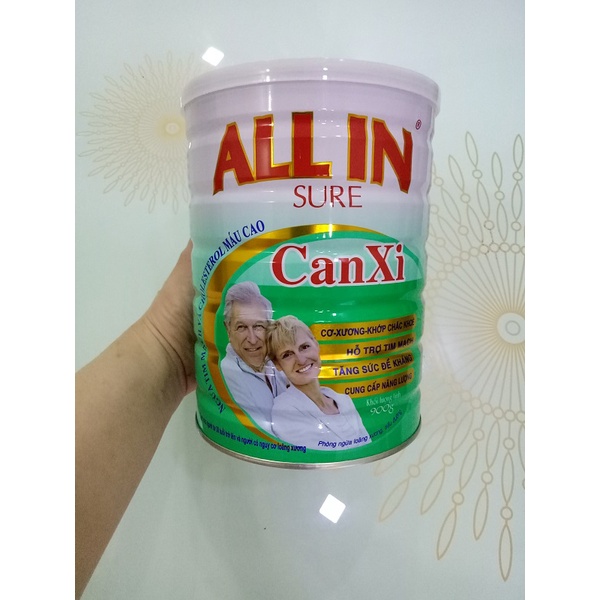 Sữa canxi ngừa loãng xương cho người già All In Sure Canxi lon 900g (Dành cho người từ 30 tuổi và nguy cơ loãng xương)