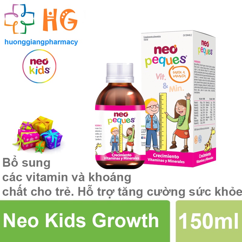 Vitamin tổng hợp cho bé Neo Kids Growth giúp trẻ tăng đề kháng ăn ngon phục hồi sức khỏe Hộp 150ml