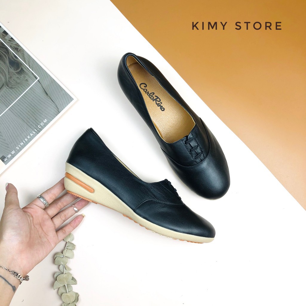 Giày đế xuồng nữ VNXK da thật, xuồng nữ da thật mũi tròn - Kimy Store