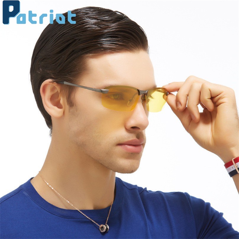 Kính mát phân cực ban đêm chống tia UV400 có gọng bằng hợp kim màu bạc chống chói hợp thời trang cho nam khi lái xe