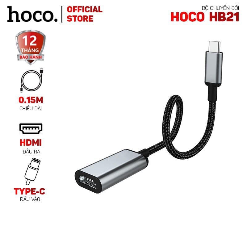 Bộ chuyển đổi Hoco HB21 từ đầu Type-C sang HDMI, độ phân giải 4K 30Hz -dài 15cm