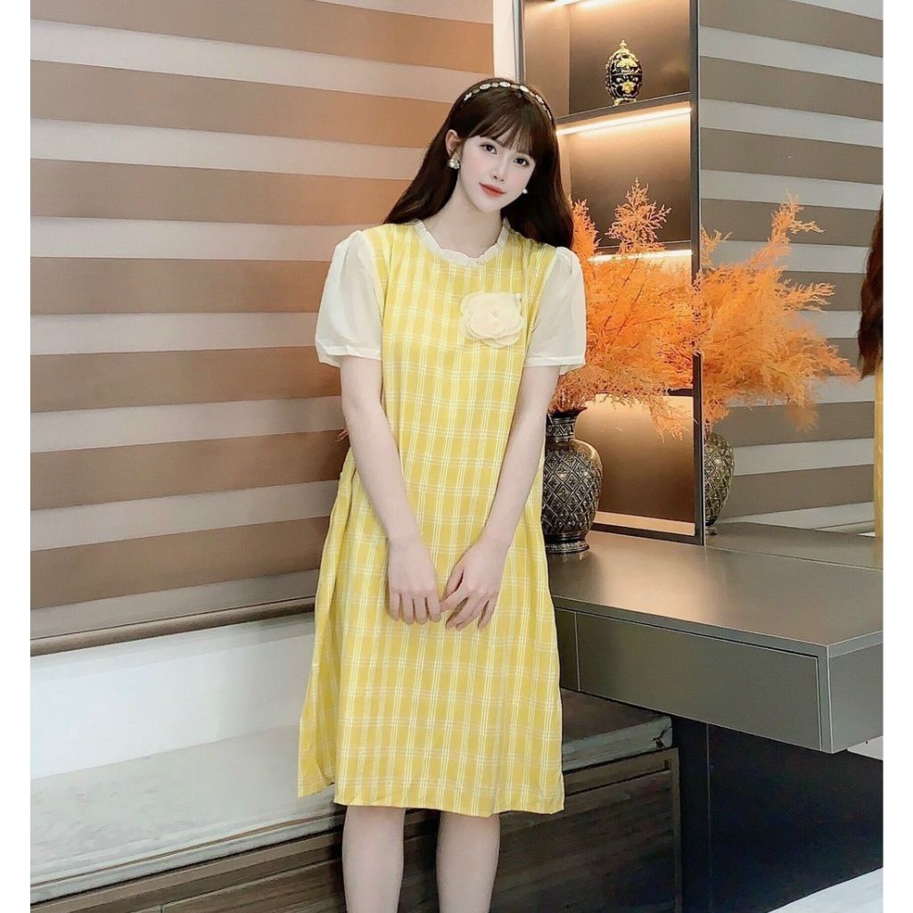 Váy bầu ngắn tay thời trang thiết kế kẻ hoa ngực Mom and baby M529