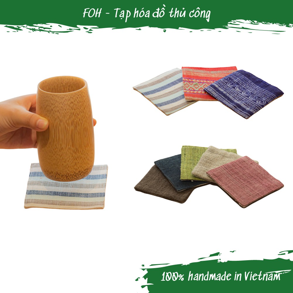 Đế lót ly, Tấm lót cốc vải Hemp và Thổ cẩm dệt tay các mẫu FOH