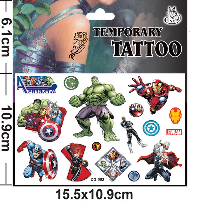 1 Tấm Hình Xăm Dán Tạm Thời Chống Nước Chủ Đề Siêu Anh Hùng Hoạt Hình Cho Trẻ Em