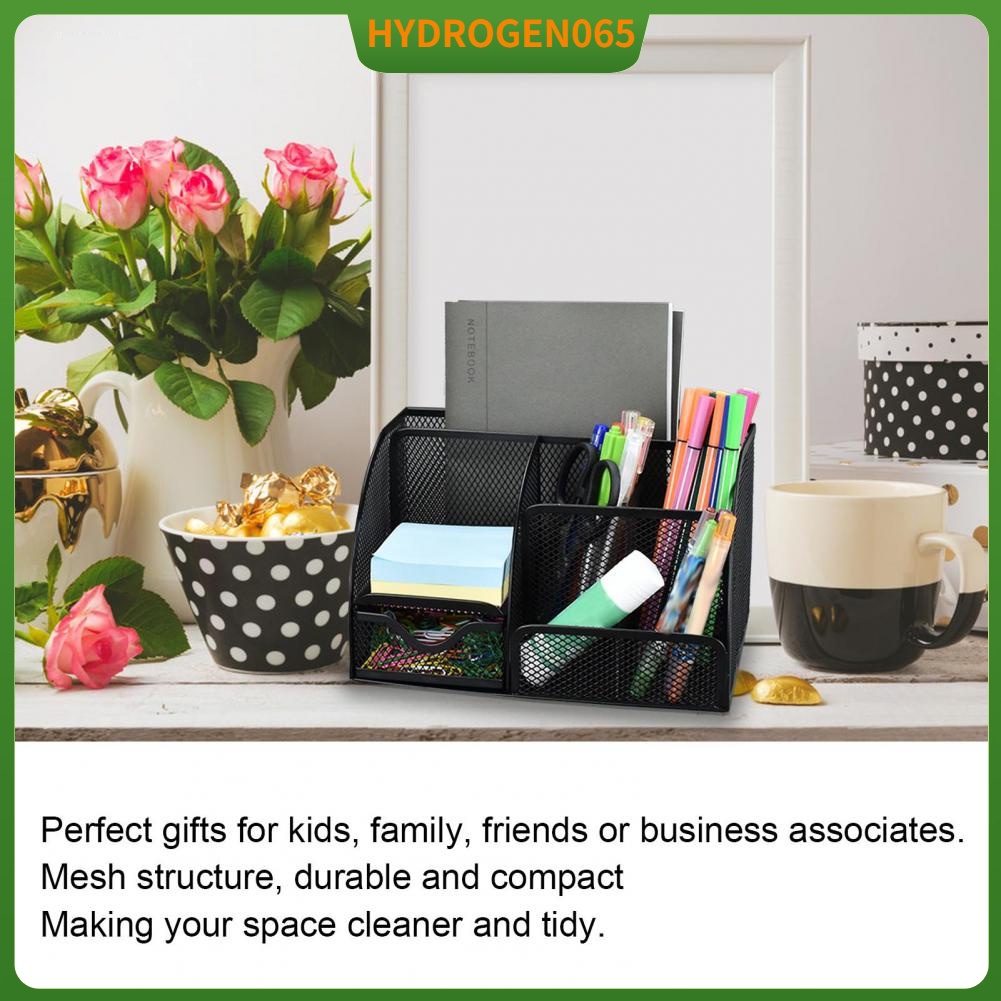 Hydrogen065 Giá đỡ lưu trữ bút lưới cho máy tính để bàn 7 ngăn Màu đen đa chức năng văn phòng chắc chắn tại nhà
