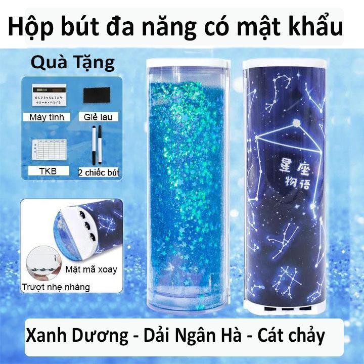 Hộp bút đa năng CÓ MẬT KHẨU (kèm máy tính+ gương soi+ bảng trắng nhỏ+ 2 chiếc bút viết bảng trắng+1 giẻ lau bảng )