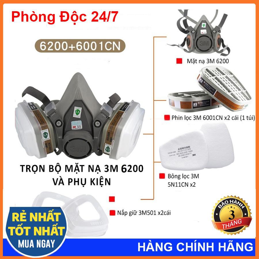 Mặt Nạ Phòng Độc 3M 6200 Phun Thuốc Trừ Sâu,Phòng Khói Đám Cháy Chung Cư,Chống Bụi Mịn Pm2.5