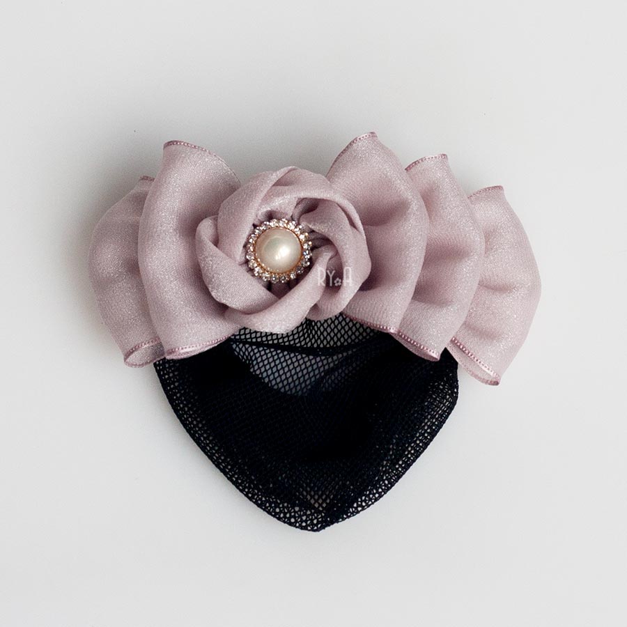 Kẹp búi tóc công sở nơ ruy băng voan đính hoa voan RYA 92075