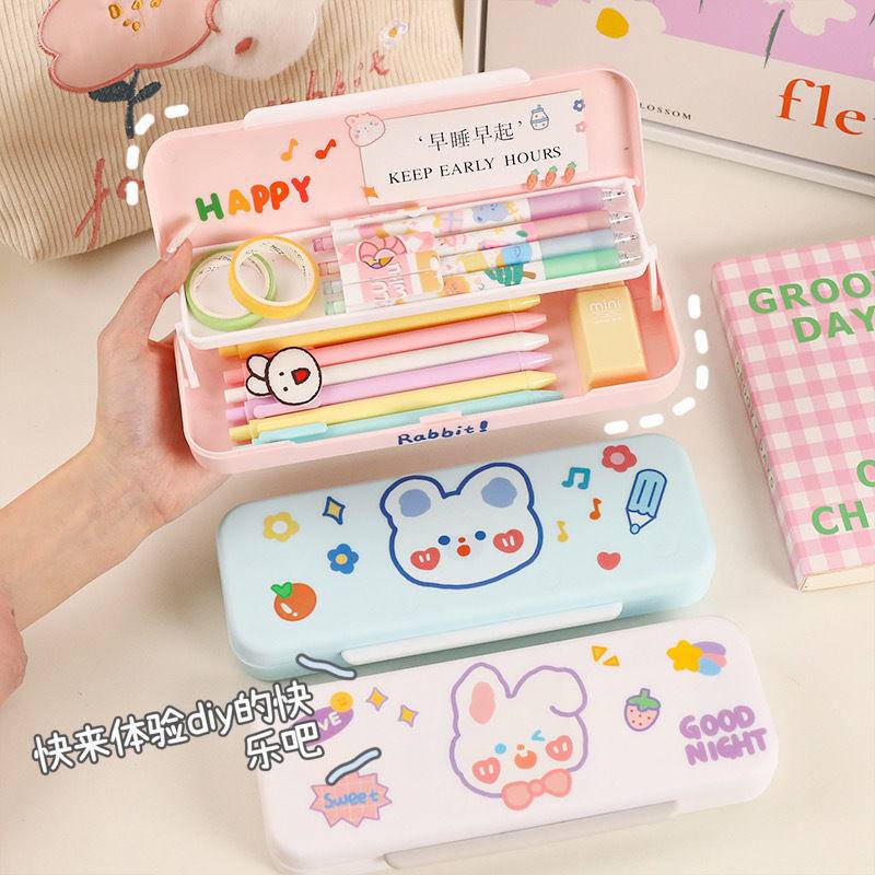 ⭐ iLado ⭐  Túi đựng bút trong suốt cute túi nilong/PVC hai lớp chủ đề nhân vật túi zip nhỏ hộp vải đựng đồ Hộp đựng hộp bút hologram bút cute bọc zip tiểu an văn phòng phẩm Đa Dụng túi đựng đồ dùng cá nhân hình