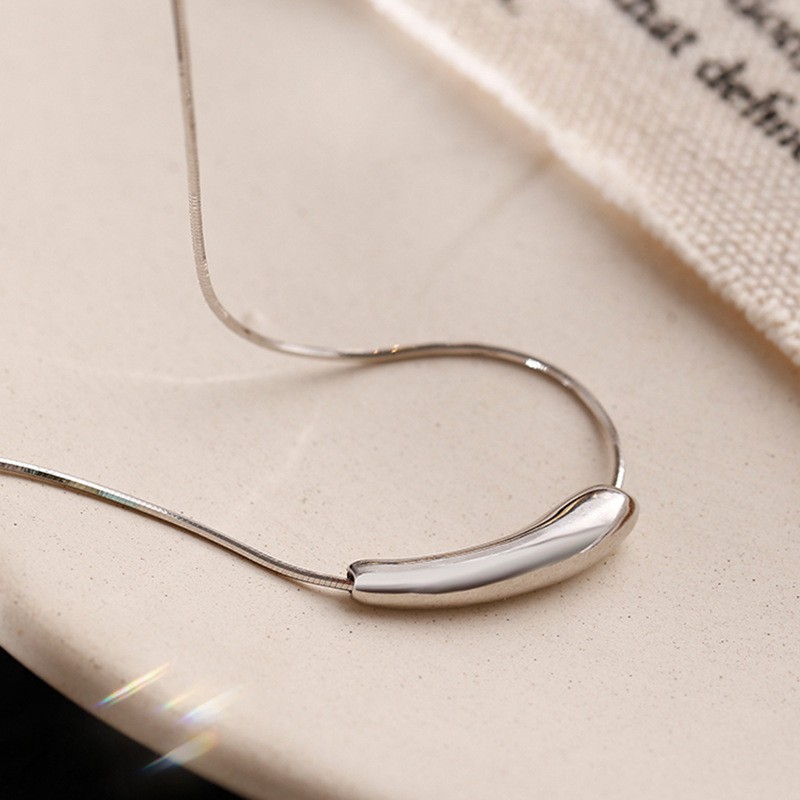 Vòng cổ Mạ Bạc 925 Mặt Hình Giọt Nước Đính Đá Phong Cách Hàn Quốc