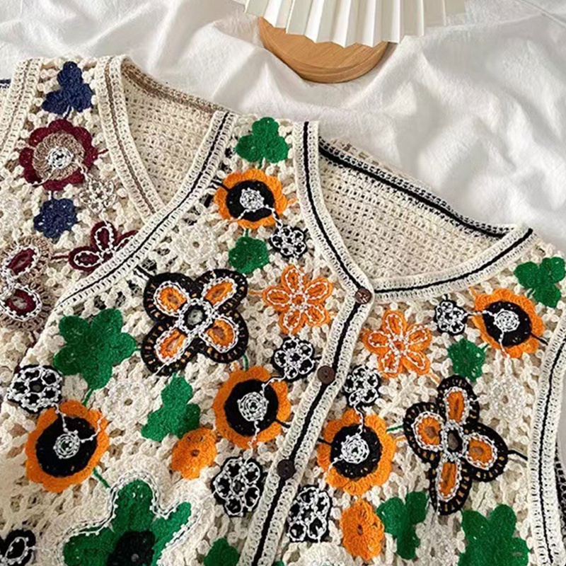 Áo Croptop Dệt Kim Không Tay Thêu Hoa Nhiều Màu Sắc Dành Cho Nữ