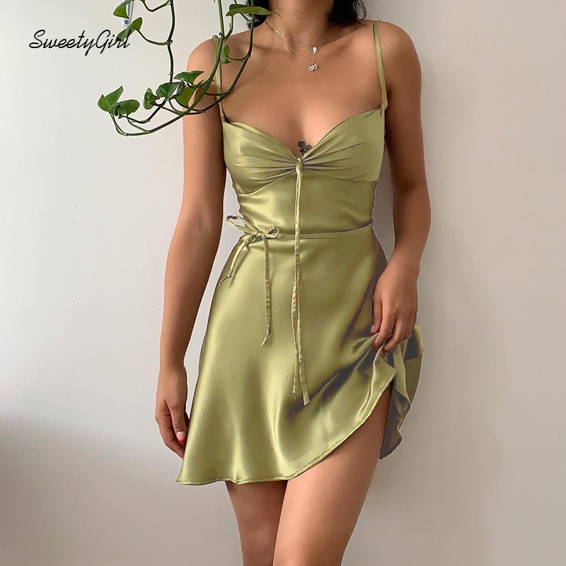 Đầm Mini Không Tay Cổ Chữ V Khoét Sâu Màu Sắc Trơn Quyến Rũ Cho Nữ 2022