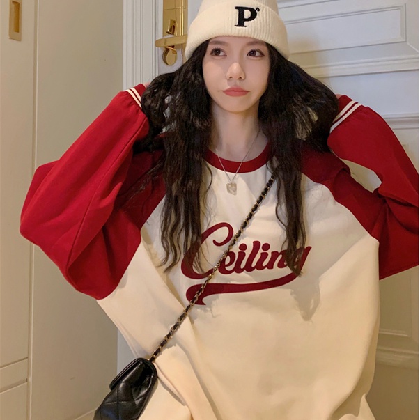 Áo Thun Sweater Cổ Tròn Dáng Rộng In Chữ Thời Trang Mùa Thu Mới Cho Nữ