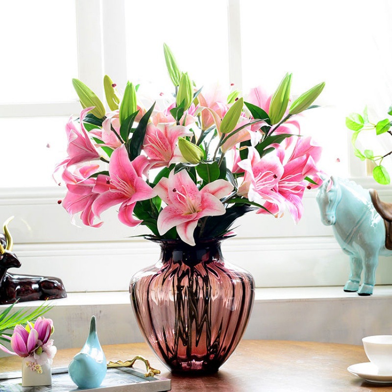 Hoa ly giả 3 bông 2 nụ , Hoa giả trang trí nhà cửa, hoa decor, phụ kiện chụp ảnh - Endy shop